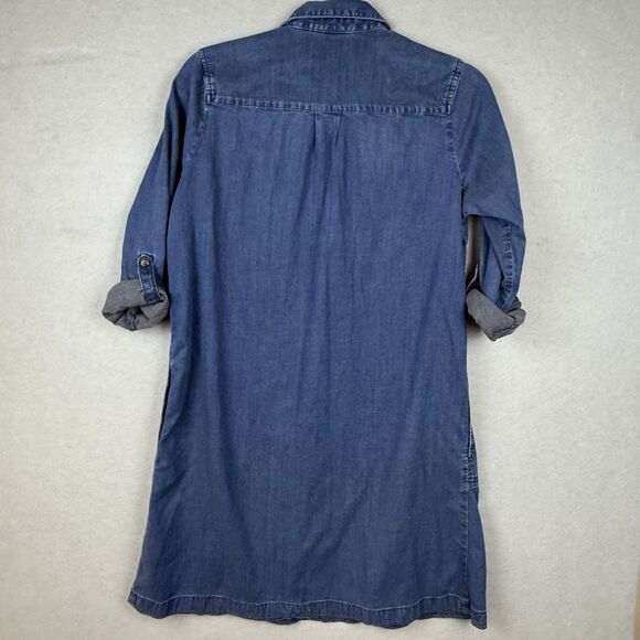 J. Jill Denim Sz S Petite Denim Roll Tab Sleeve Button Up Shirt Dress Pockets - Picture 4 of 4